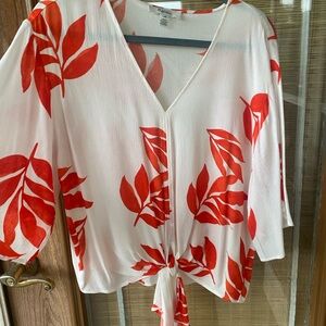 Elegant Red Leaf Print Women's Blouse